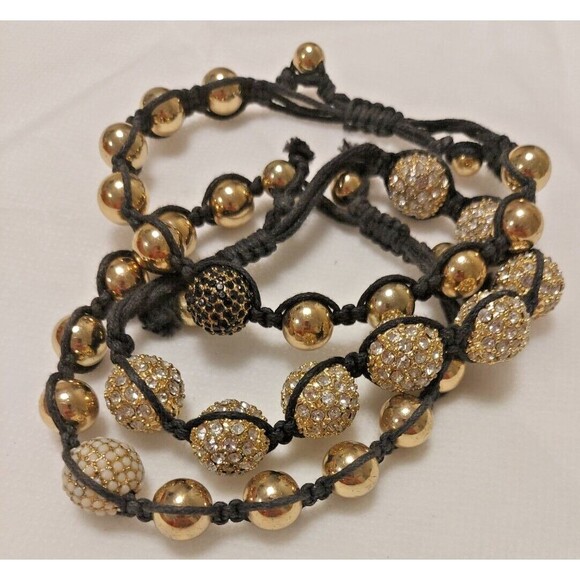 3 Lot Shamballa Handmade Gold Round Beads Braided Adjustable Bracelet Unisex NWT - Picture 6 of 10